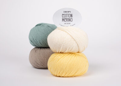 ovillo de lana merino y algodón de 50 gramos y 110 metros de color 29 verde mar, 03 beige, 01 blanco hueso y 17 vainilla