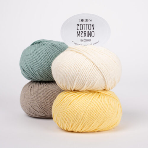 ovillo de lana merino y algodón de 50 gramos y 110 metros de color 29 verde mar, 03 beige, 01 blanco hueso y 17 vainilla