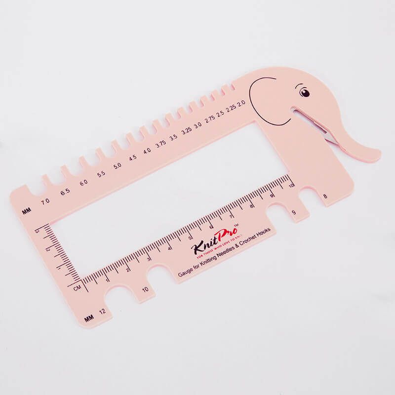 medidor-muestra-elefante-rosa-knitpro Medidor de muestras de punto o ganchillo en forma de elefante rosa de la marca knitpro