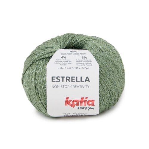 ovillo de algodón y viscosa y poliester y poliamida para primavera y veranos de la marca katia y 50 gramos y 135 metros y color 65 caqui verde brillante