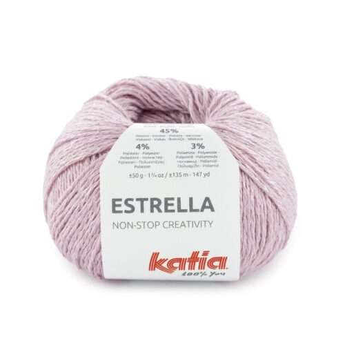 ovillo de algodón y viscosa y poliester y poliamida para primavera y veranos de la marca katia y 50 gramos y 135 metros y color 66 rosa plata