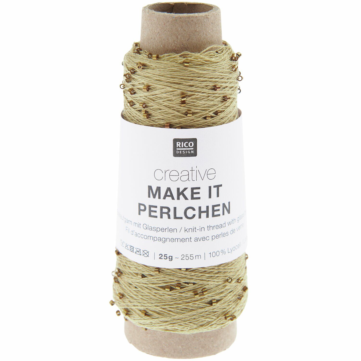 thread with beads and colored glitter beads-makcreative make it perlchen gold from rico design brand hilo con mostacillas y abalorios de brillo color 05 oro de creative make it perlchen de la marca rico design