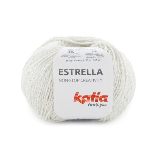 ovillo de algodón y viscosa y poliester y poliamida para primavera y veranos de la marca katia y 50 gramos y 135 metros y color 60 blanco plata