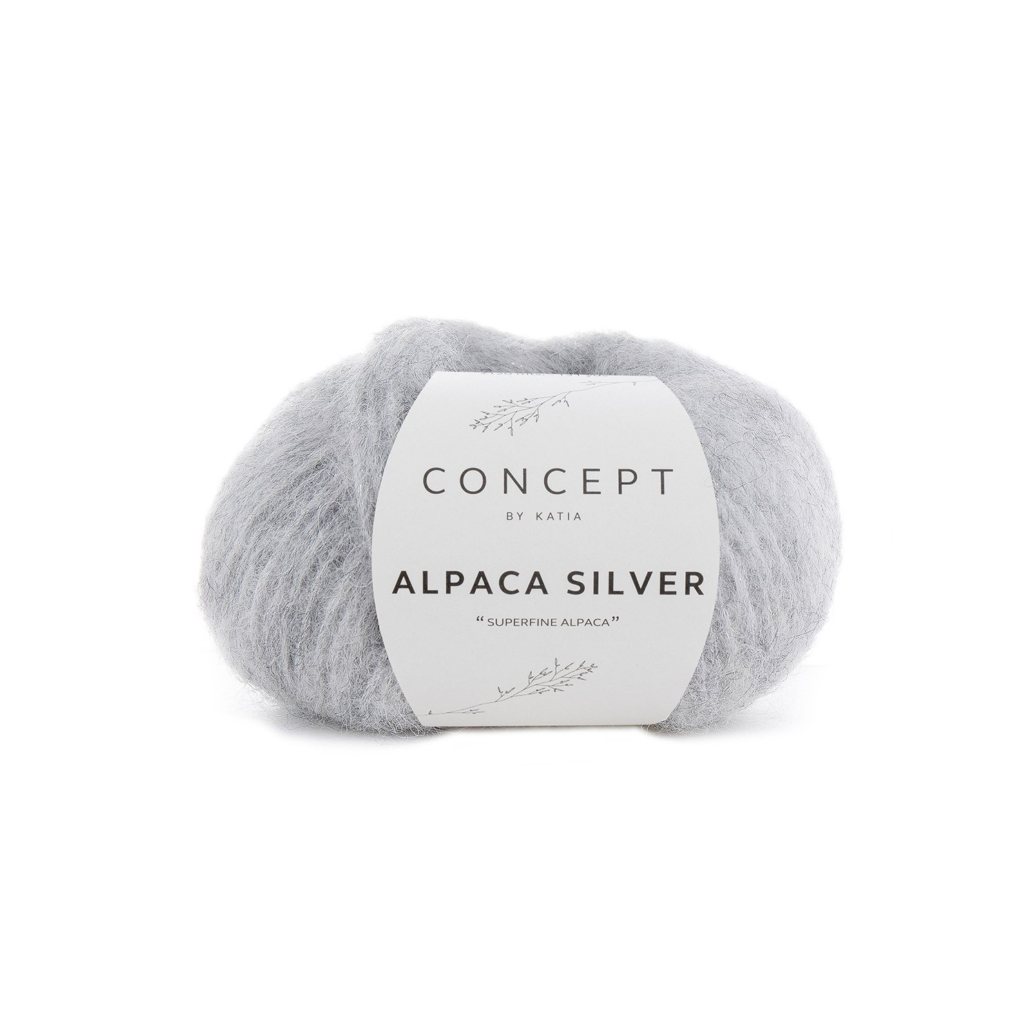 ball of alpaca silver wool by concept by katia composed of superfine alpacaatpolyamide and colored polyesteright gray and silver ovillo de lana alpaca silver de concept by katia compuesto por superfine alpaca, poliamida y poliéster de color 255 gris claro y plata