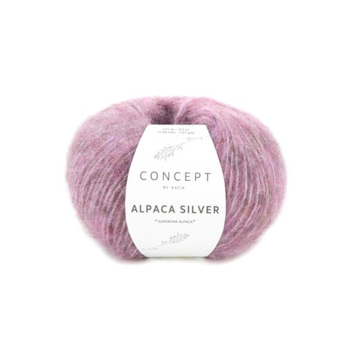 ovillo de lana alpaca silver de concept by katia compuesto por superfine alpaca, poliamida y poliéster de color 267 rosa oscuro y plata