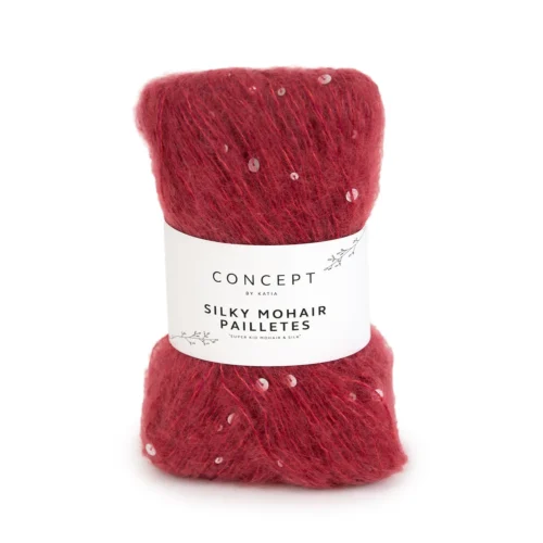 Ovillo de lana Silky Mohair Pailletes de Concept by Katia, mohair con lentejuelas plateadas integradas
